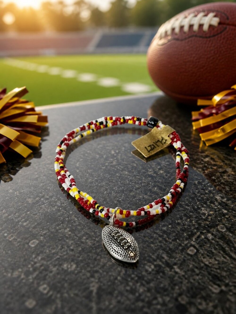 Kansas City Chiefs Colors Football Charm Seed Bead Bracelet Unisex (FL1127)